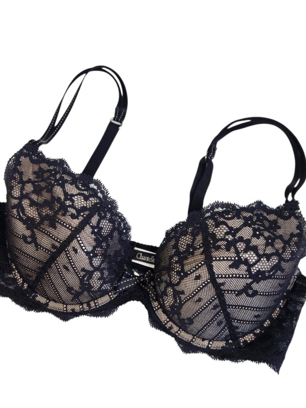 Chantelle Bra Size 36 D Lingerie Black Beige Lace Underwire Adjustable Straps
